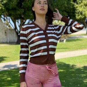 Parker Blue Striped Cashmere Cardigan